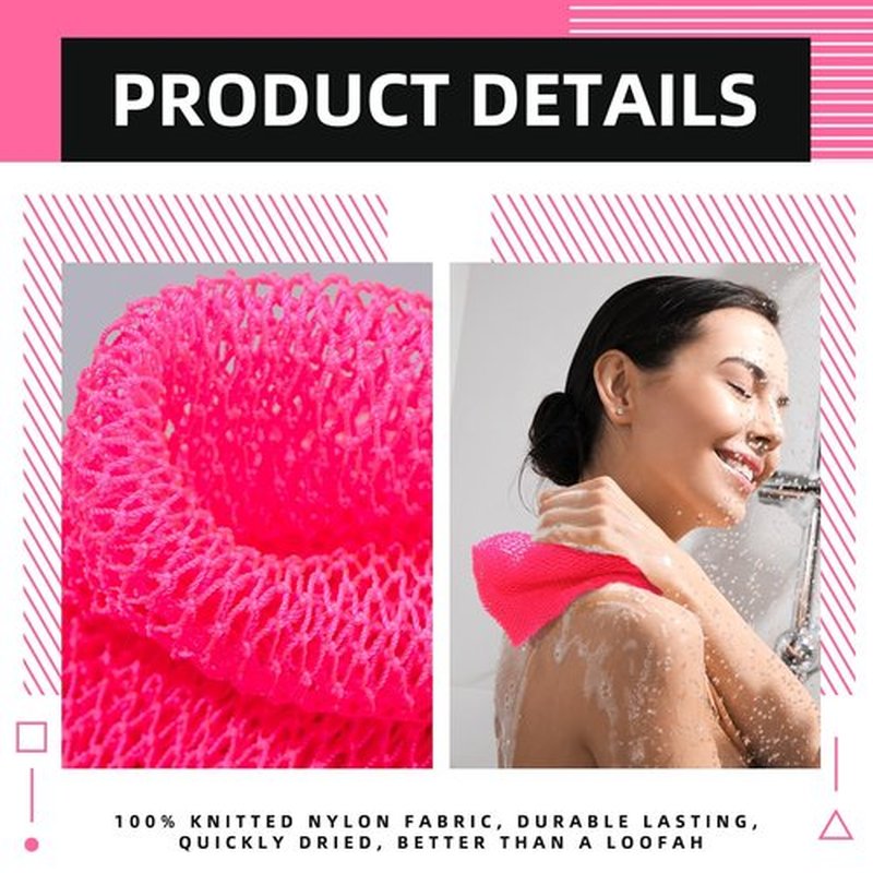 Geiserailie African Long Bathing Net Sponge Long Net Shower Body Scrubber Back Scrubber Skin Smoother Net Bathing Sponge for Daily Use or Stocking Stuffer (Pink)