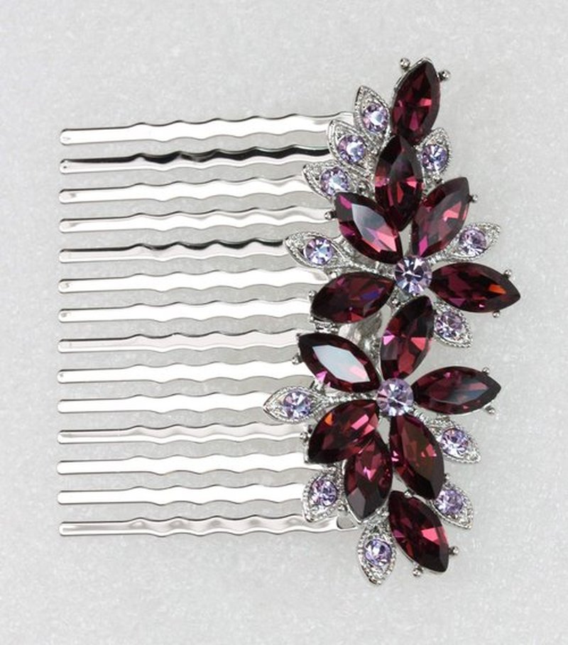 Faship Gorgeous Purple Rhinestone Crystal Floral Hair Comb