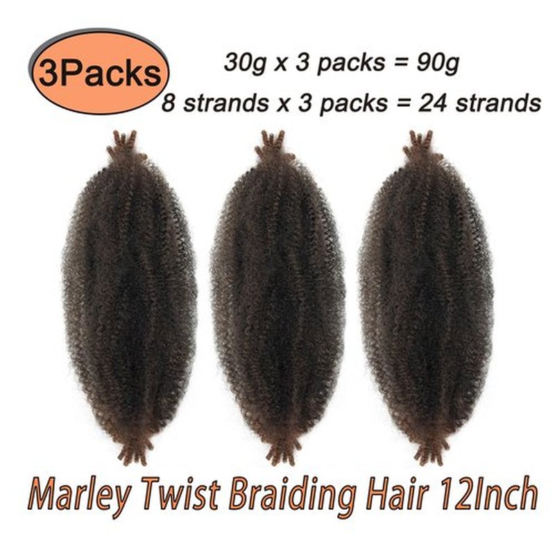 Marley Twist Braiding Hair, Pre-Separated Springy Afro Twist Hair Kinky Twist Crochet Hair Braids for Distressed Soft Locs Spring Twist Hair for Women (T30, 12 Inch(Pack of 3))