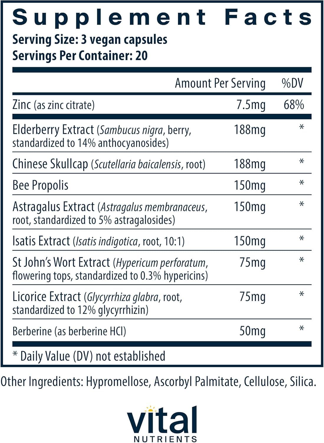 Vital Nutrients ViraCon | Vegan Immune Support Supplement* | Zinc, Elderberry, Licorice Root Extract, & Other Herbs for Comprehensive Immune Support | Gluten, Dairy, Soy Free | Non-GMO | 60 Capsules