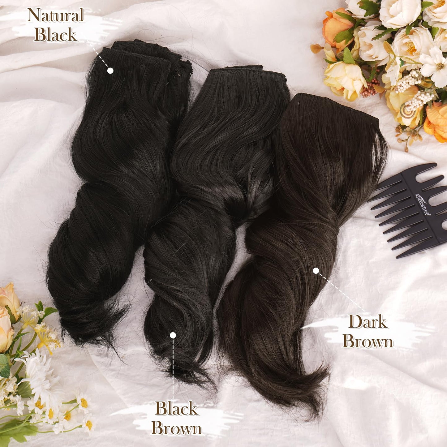 BARSDAR Wavy Clip in Hair Extensions - 12 Inch Black Clip in Hair Extensions for Women - 6PCs Full Head Thick Soft Synthetic Clip in Hairpieces Daily Party Halloween - Natural Black