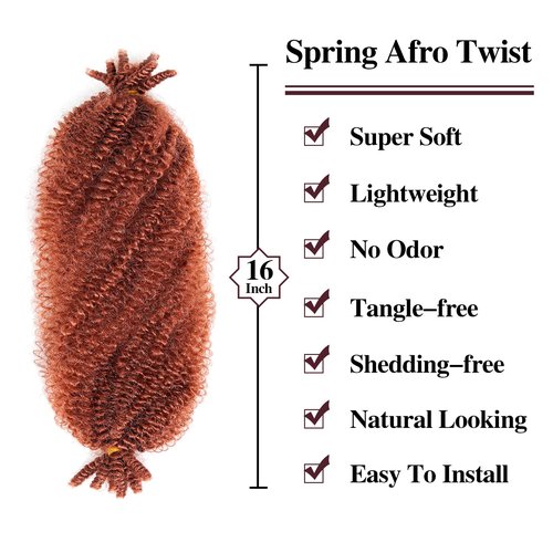 Spring Twist Hair Marley Twist Braiding Hair Crochet Hair 8packs Afro Twist Hair Cuban Twist Hair Marley Twist Hair Kinky Braiding Hair Synthetic Hair Extension For Women (350#, 24 Inch (Pack of 8))