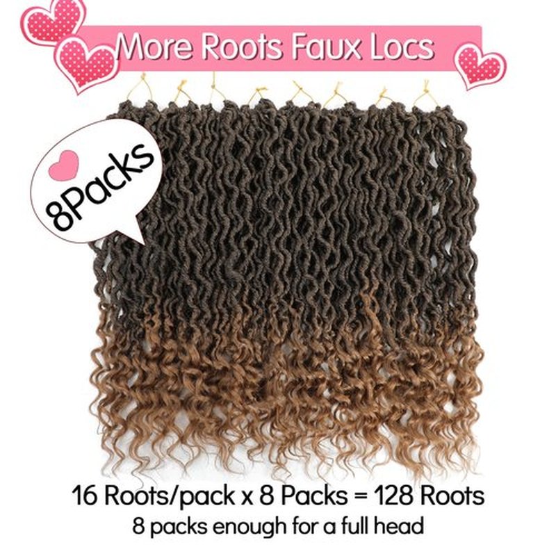 Karida Faux Locs Crochet Hair 18 Inch, 8 Packs Pre Looped Goddess Locs Crochet Hair, Wavy Crochet Faux Locs With Curly Ends, Boho Faux Locs Crochet Hair For Black Women (18 inch, T27#)