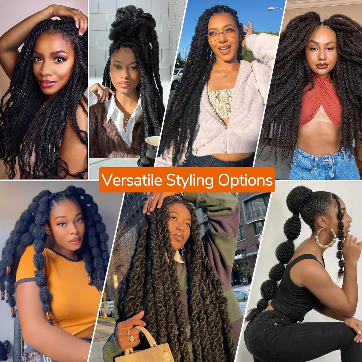18inch Afro Kinky Twist Crochet Hair Braids Marley Braid Hair Curly Crochet Synthetic Braiding Hair (6Packs,#1B/350, 18inch)
