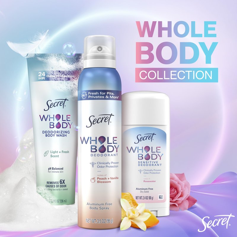 Secret Feminine Wash, 24 HR Deodorizing Feminine Body Wash for Women, Removes 6x Causes of Odor, PH Balanced, Safe to Use Everywhere, Light & Fresh, 8.0 oz