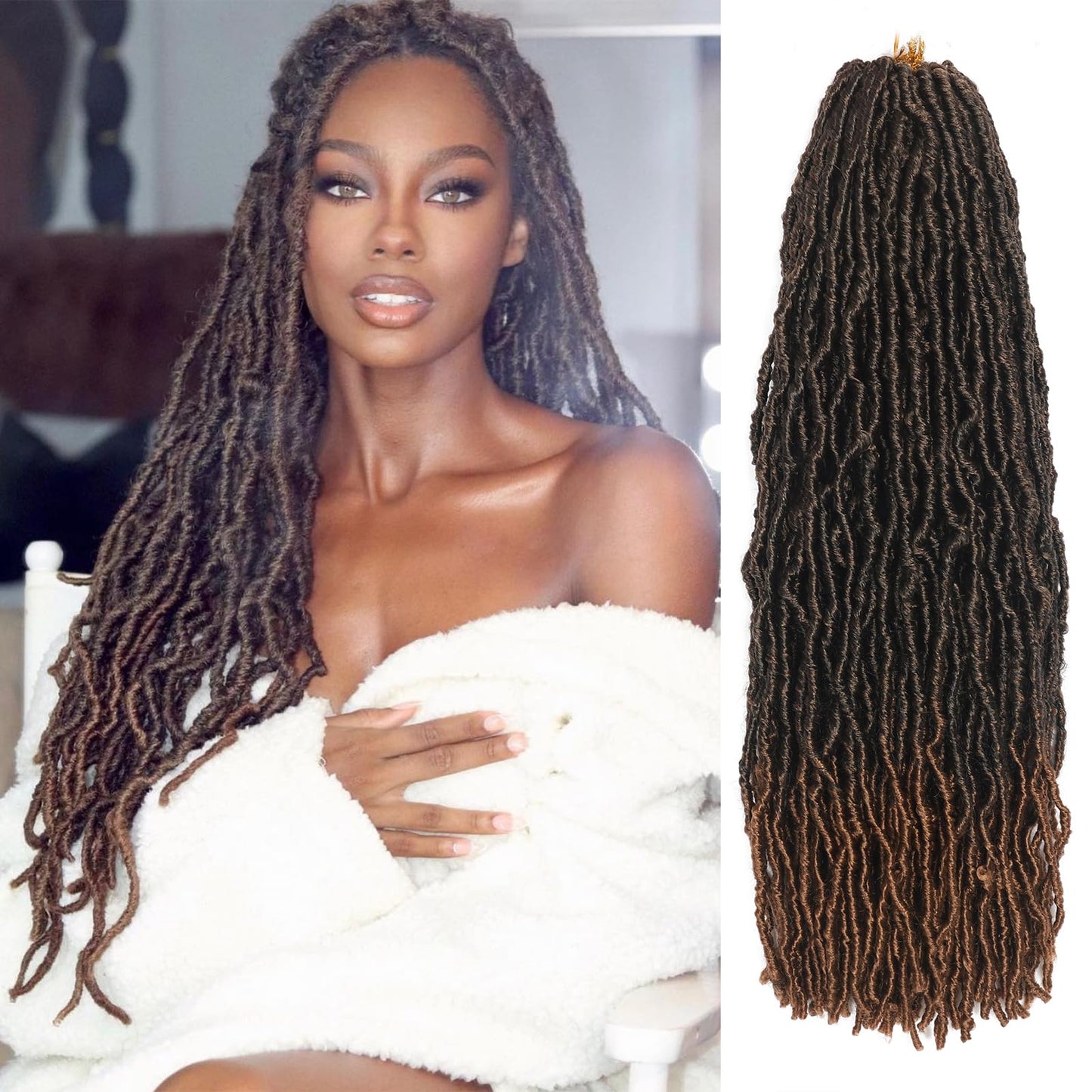 26 Inch Faux Locs Crochet Hair 7 Packs Soft Locs Crochet Hair Pre Looped Locs Hair Braids Goddess Locs Hair Ombre Brown Distressed New Locs for Women T30
