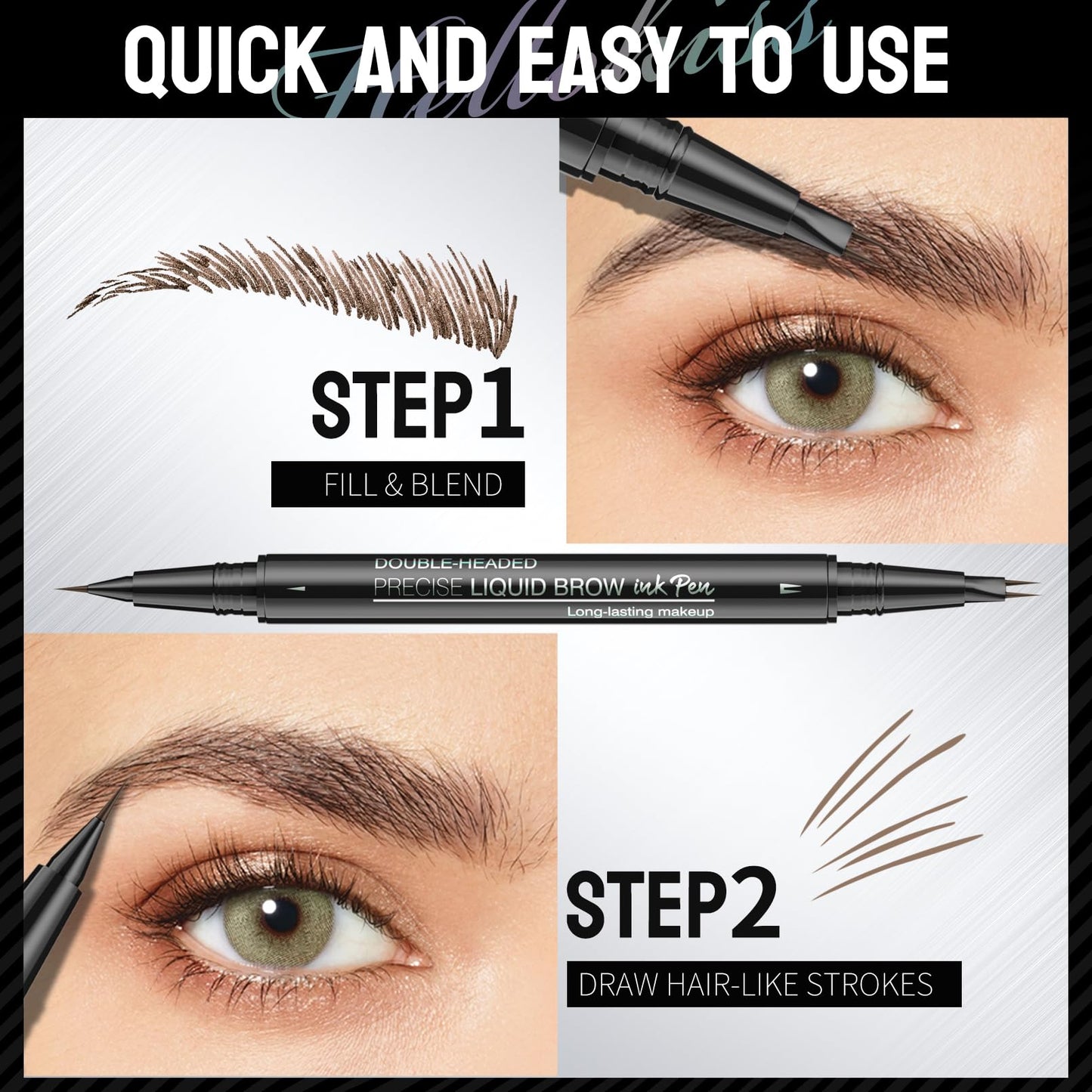 2-in-1 Dual-Ended Eyebrow Pen with 2 Tip brow pen and Precise Brush-Tip,Microblading Eyebrow Pencil,Brow Pen for Natural Waterproof and Long-Lasting Brows (Black brown)