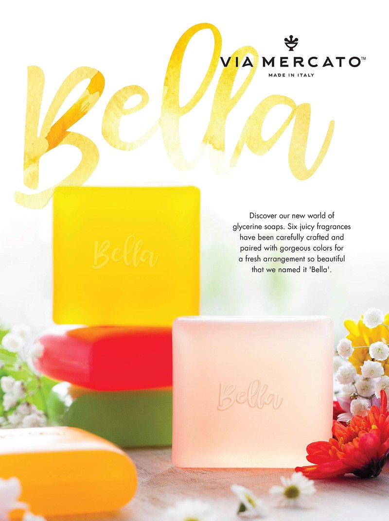 Via Mercato Bella Collection, Hydrates & Invigorates, Glycerin Soap, 100 Gram, No. 4 - Pink Grapefruit, Vervain & Cassis