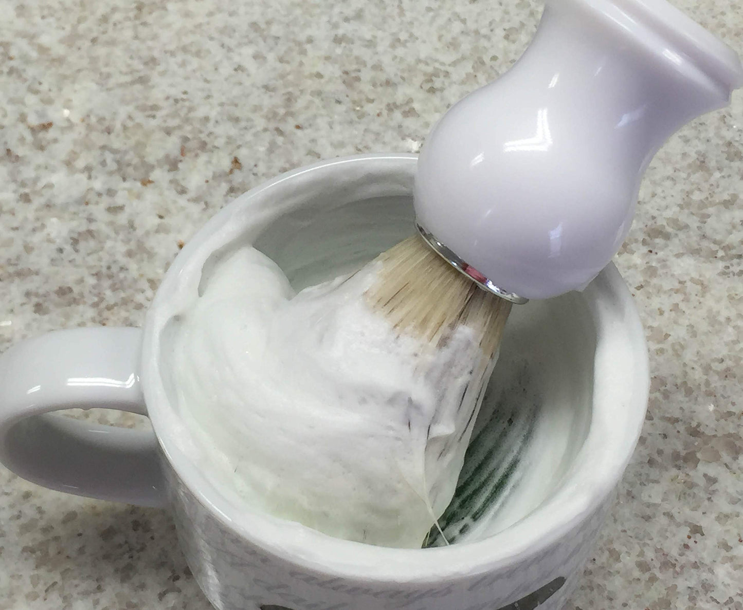 Old Spice Shaving Soap, thick lather, wonderful scent. Just like dad and grandpa used.