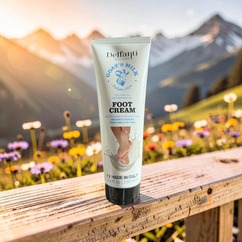 Delfanti-Milano - Goats Milk Moisturizing and Resurfaceing Foot Cream • Tea tree and Peppermint oils • 8.4 oz 250mL • Made in Italy