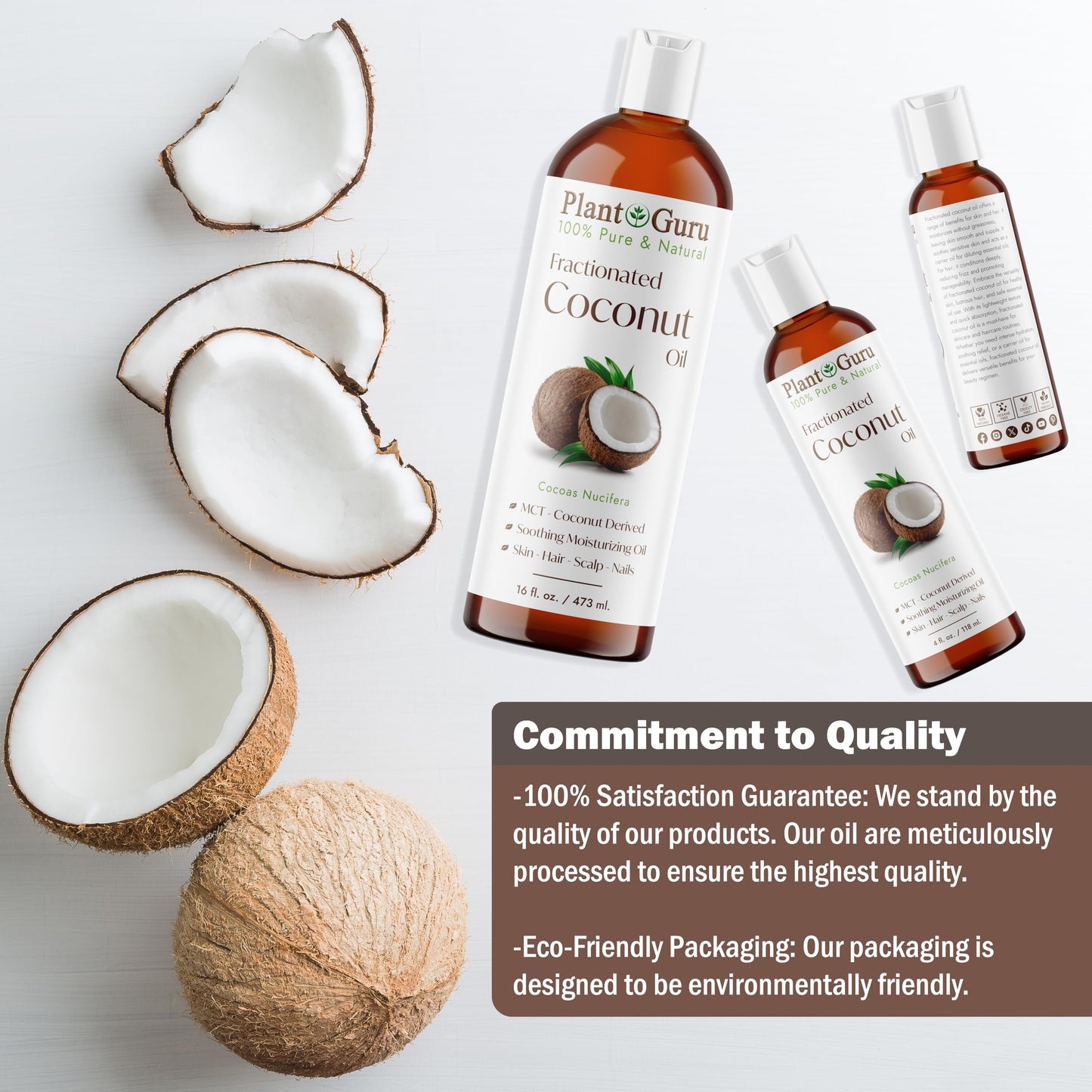 Plant Guru Fractionated Coconut Oil 16 fl. oz. 100% Pure MCT Natural Carrier - Skin, Face, Body, Massage and Hair Growth Moisturizer, Great for Diluting Aromatherapy Essential Oils