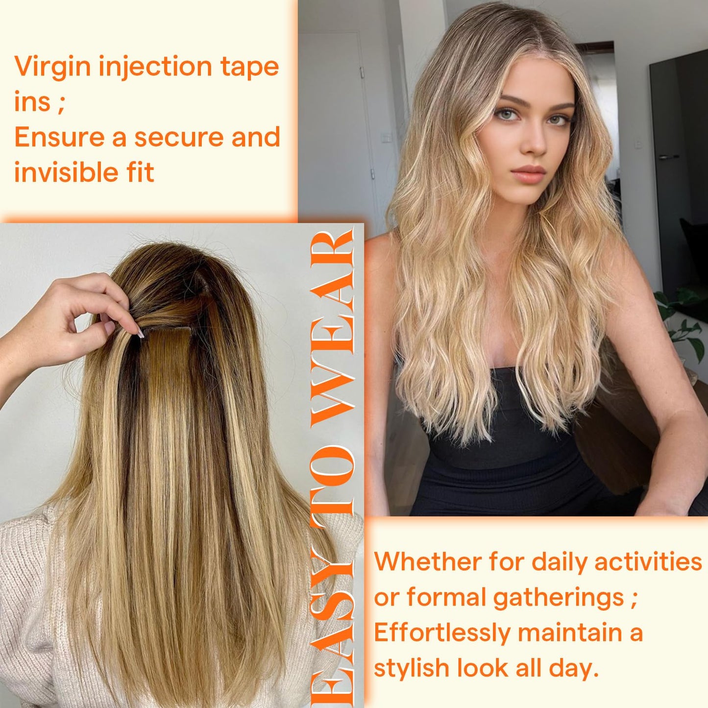 Full Shine Insert Tape in Hair Extensions Color 4/7/80 Medium Brown and Blonde Seamless Virgin Human Hair Tape in Extensions 20Inch Soft Straight Human Hair Extensions Tape in 25Gram 10Pcs for Wedding