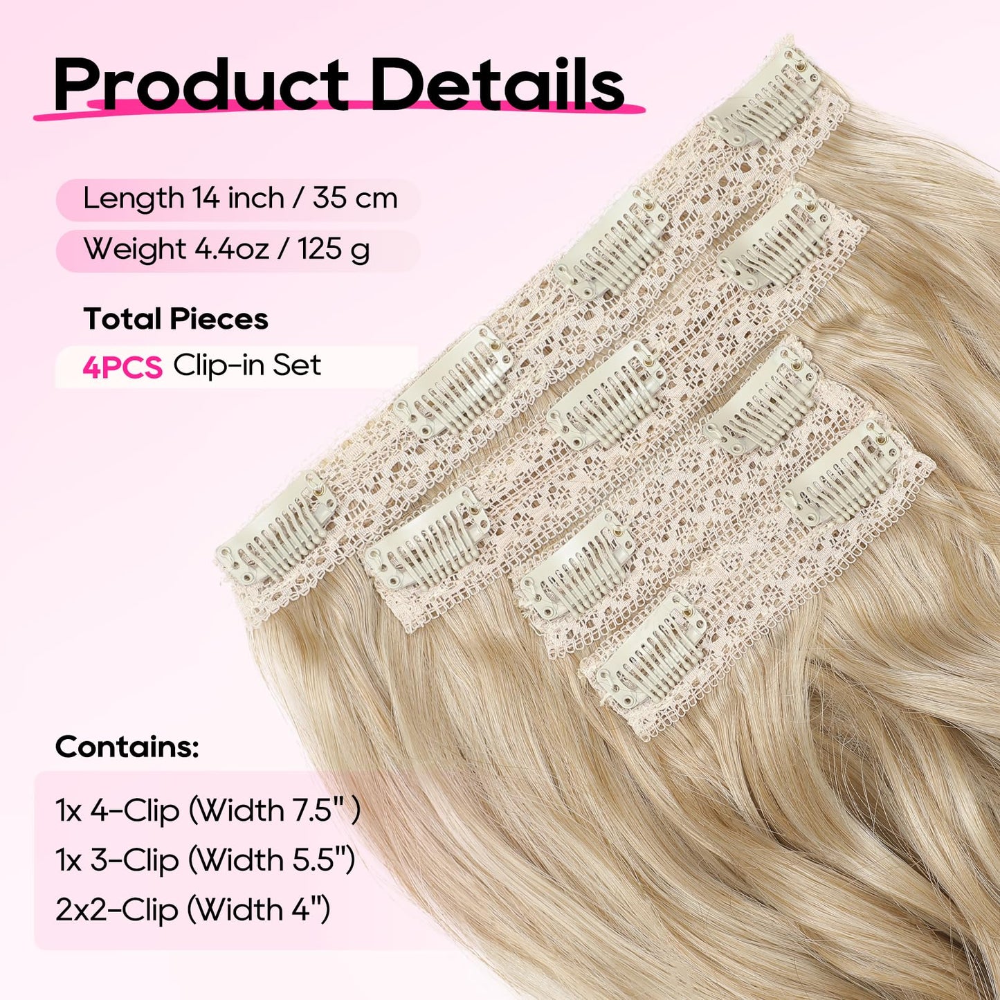 REECHO Hair Extensions, 4PCS Clip in Hair Extensions 14" Short Beach Wavy Hair Extensions Invisible Lace Weft Natural Soft Hairpieces for Women – Dark Blonde with Light Ends
