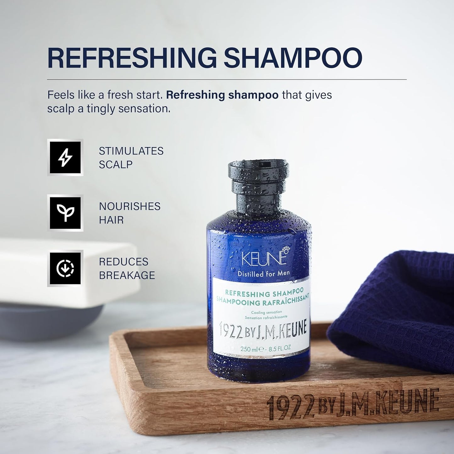 1922 by J.M. Keune Refreshing Shampoo, Invigorating & Cooling Cleanser for Men, 8.5 Fl Oz