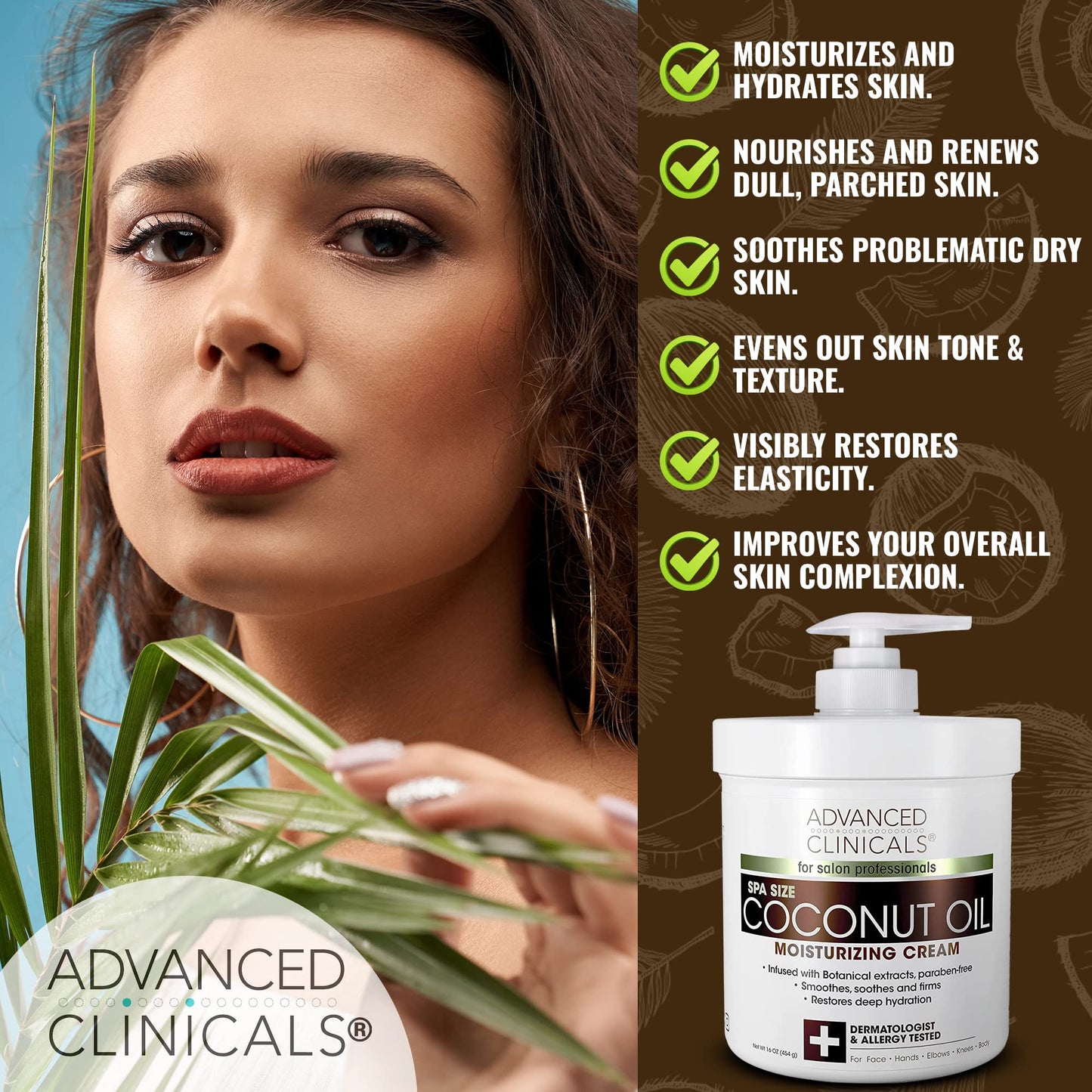 Advanced Clinicals Coconut Body Lotion Moisturizing Cream & Face Lotion For Women & Men | Natural Coconut Cream Oil Moisturizer Body Butter Skin Care Balm For Dry Skin, Large 16 Oz