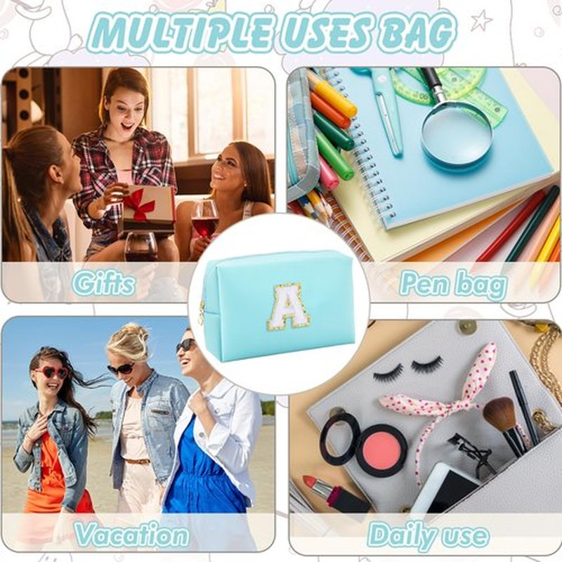 URSKYTOUS Gifts for Girls Initial Makeup Bag Personalized Cosmetic Bag with Zipper Cute Travel Toiletry Bag Waterproof PU Preppy Makeup Pouch Birthday Gift for Teen Girls Women(Blue A)