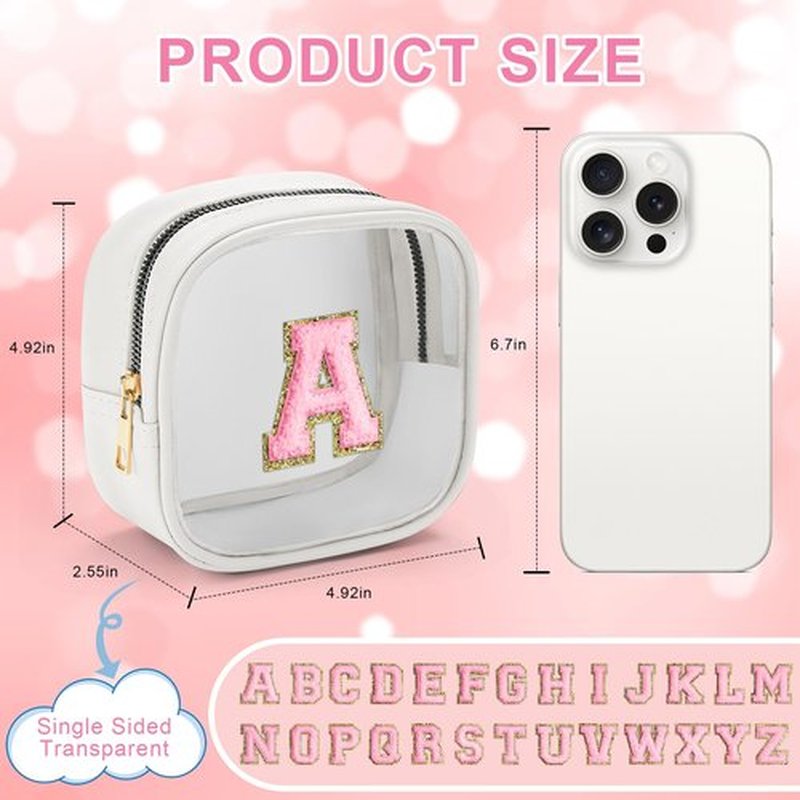 YOOLIFE Small Makeup Bag, Clear Makeup Bag Preppy Cosmetic Bags Travel Essentials Gifts for Women Teen Girlfriend Teacher Brithday Gifts 12 13 14 15 16 Years Old Girl Gifts Trendy Stuff White Mini A