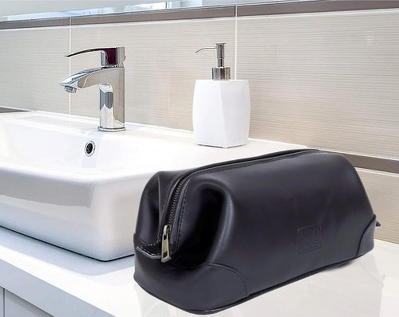 HLC Leather Toiletry Bag for Men - Best Gift for Men - Premium Genuine Leather Dopp Kit Shaving Kit Organizer Travel Kit Pouch Bag for Men - Large Size (Black)