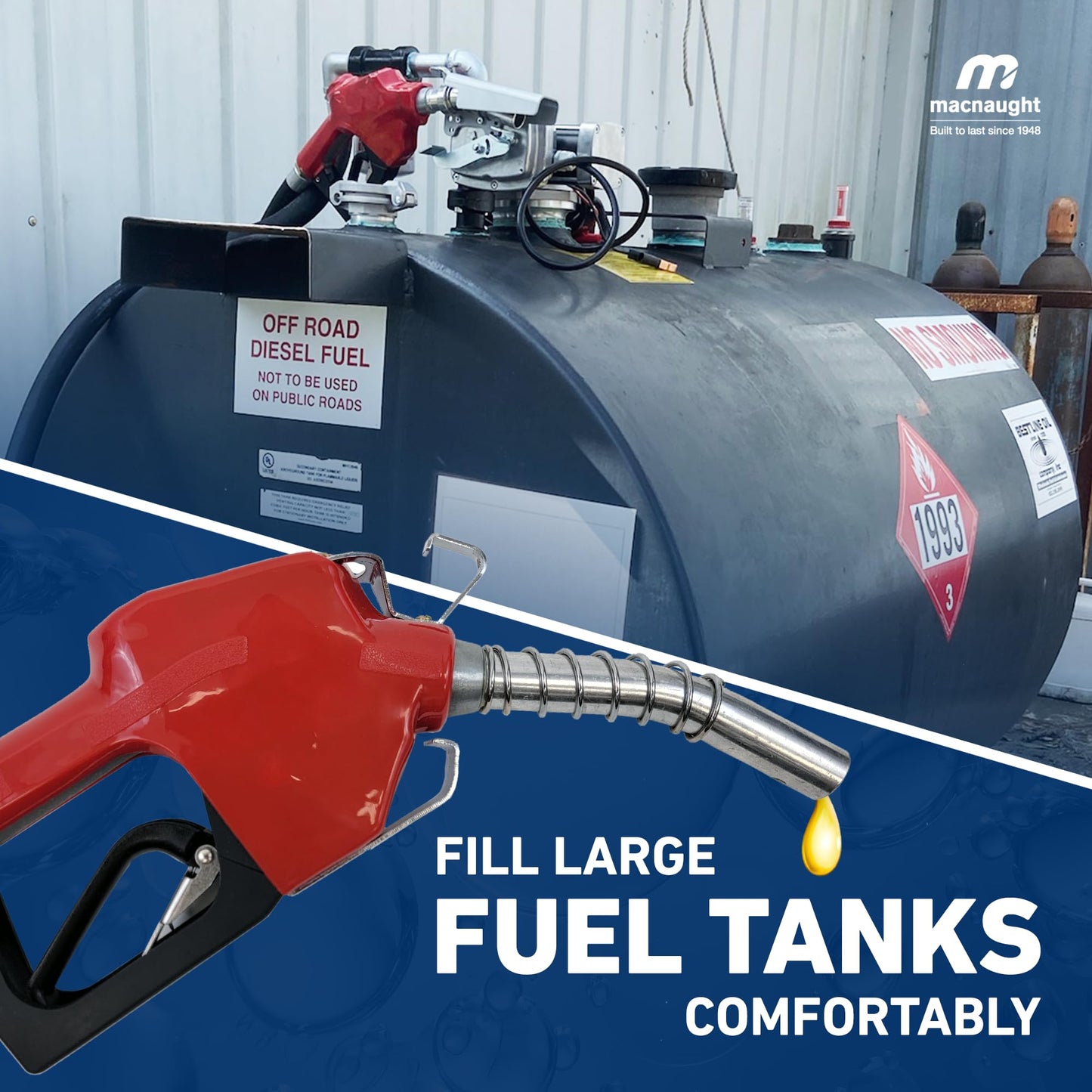 Macnaught Fuel Transfer Pump M3 120V, 15 GPM 3/4" High Flow Fuel Pump, Auto Shut-Off, Nozzle, Discharge Hose, Expandable to 36" Length, CSA Certified for Gasoline, Diesel, Kerosene, Mineral Spirits