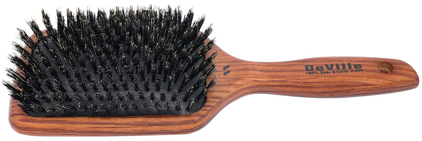 Spornette Deville Boar Bristle Paddle Brush - Wooden Handle for Smoothing & Detangling All Hair Types