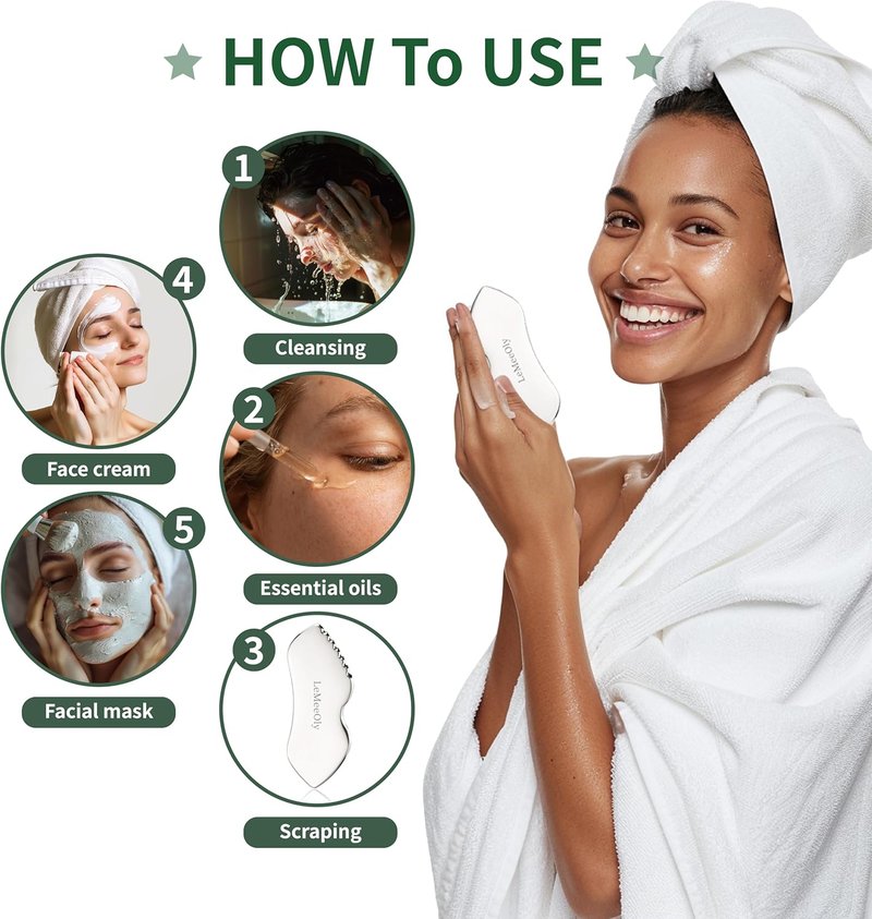 Gua Sha Facial Tools Set - Stainless Steel 2-Piece Gua Sha for Face & Neck | Lymphatic Drainage Massage Tool