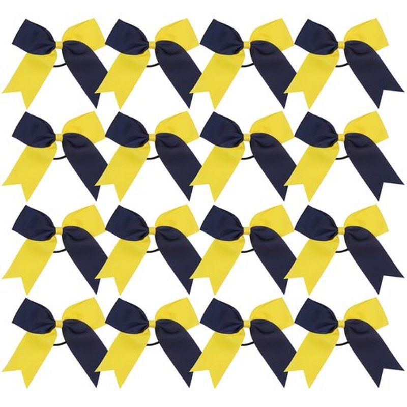 Cheer Bows 6 Inch 2 Color Ponytail Holder Hair Tie 16 Pcs Hair Bow Cheerleader Bows Hair Tie (Navy Blue/Yellow)