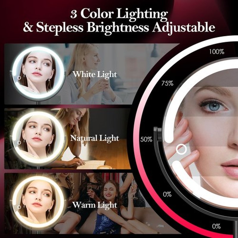 PEDOMIROR Led Makeup Mirror with Lights, 20X Magnifying Mirror, Rechargeable Magnified Makeup Mirror with 360°Rotation & Height Adjustable, Detachable Vanity Mirror(Black)
