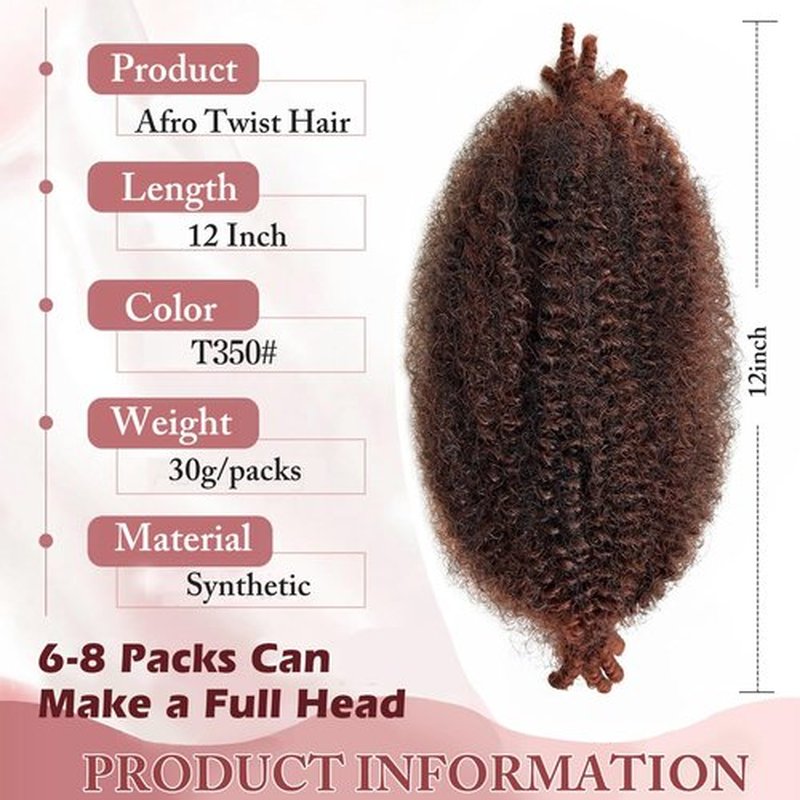Spring Afro Twist Hair 8 Packs Cuban Twist Hair 12 Inch Kinky Twist Hair Marley Twist Hair Wrapping Hair for Soft Locs (T350#, 12 Inch(Pack of 8))