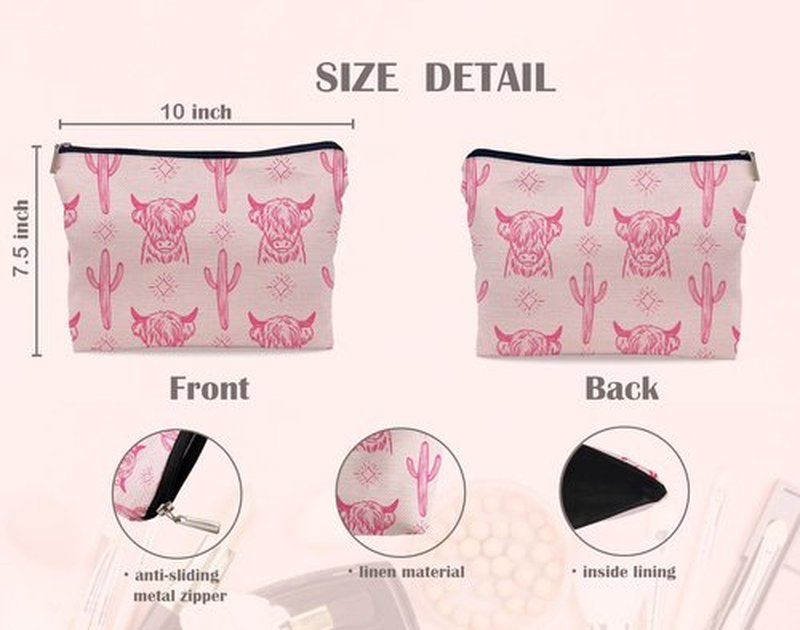 Lacosu Western pink Makeup Bag,Western Gifts For Women,Cow Makeup Bag,Cowgirl Stuff,Western Stuff For Women,Western Gifts,Cowgirl Gifts(pink)