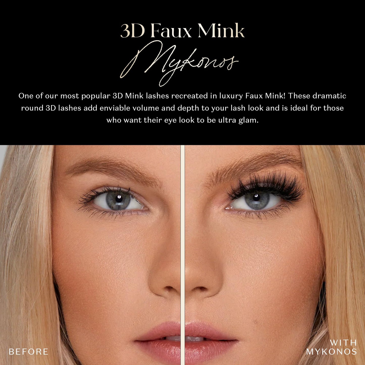 Lilly Lashes 3D Mykonos in Faux Mink | False Eyelashes, Dramatic Look and Feel, Reusable & Non-Magnetic Lashes,100% Handmade Vegan, Silk Like Luxury Fibers