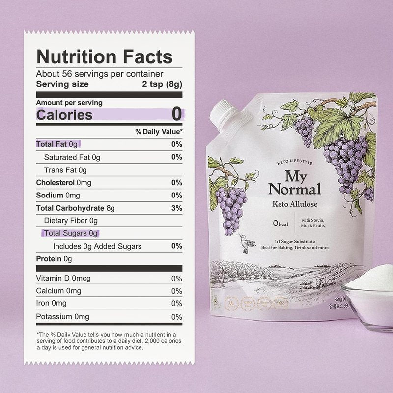 My Normal Keto Powdered Allulose 16oz - 99.8% Allulose, Monk Fruit & Stevia Blend - 1:1 Sugar Substitute, Non GMO, Gluten Free, Zero Calorie Sweetener - 0g Net Carb, No Sugar