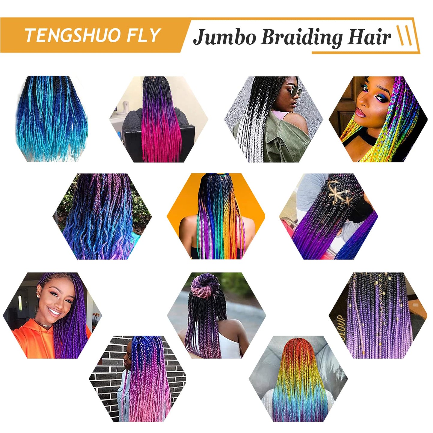 TENGSHUO FLY Black to Orange Braiding Hair 1 Packs Synthetic Braid Hair Extensions Ombre Braiding Hair 24" or Box Braids Twist Crochet Braids(24"1Pack,Black to Orange-B9)