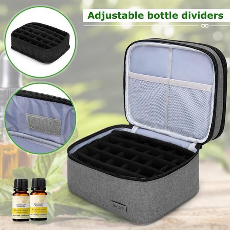 LUXJA Essential Oil Carrying Case - Holds 30 Bottles (5ml-30ml, Also Fits for Roller Bottles), Double-Layer Organizer for Essential Oil and Accessories, Gray (Bag Only)