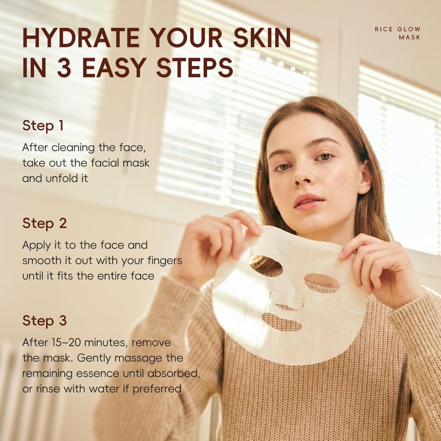 BEUKING Rice Glow Mask with 94.4% Fermented Rice Extract – Skincare Face Mask for Moisturizing Skin, Deeply Hydrating Overnight Facial Mask with Hyaluronic Acid for Women
