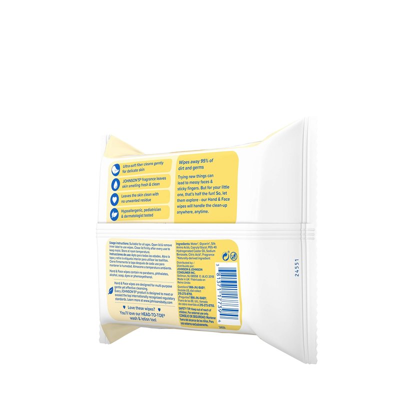 Johnson's Baby Hand & Face Baby Sanitizing Cleansing Wipes for Travel and On-The-Go, No More Tears Formula, Paraben and Alcohol Free, 25 ct, Case of 4