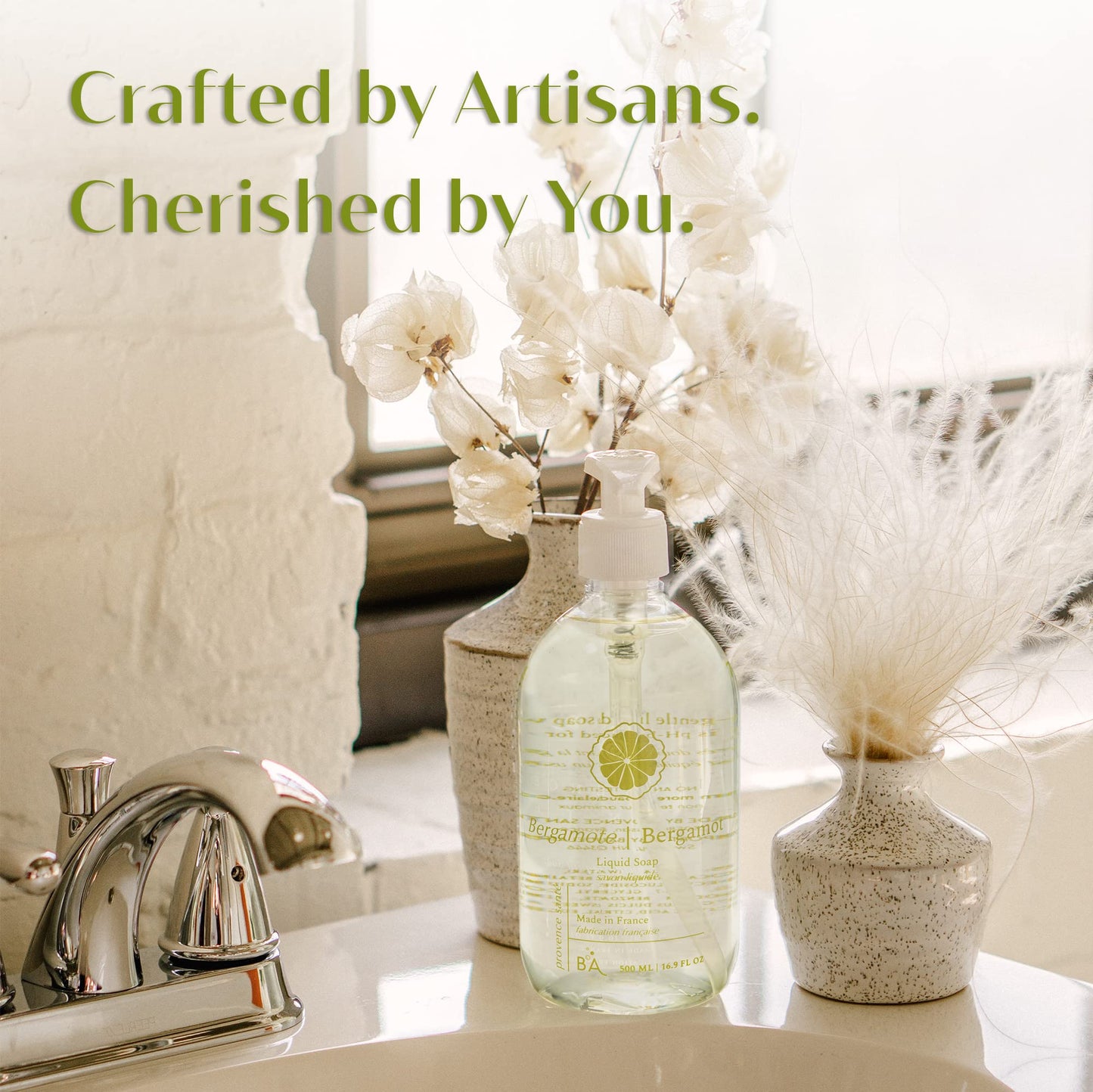 Provence Sante Natural Liquid Soap - Moisturizing Almond Oil Hand Soap with Light Citrus Bergamot Scent - Elegant Pump Dispenser for Kitchen & Bath (16.9 oz)