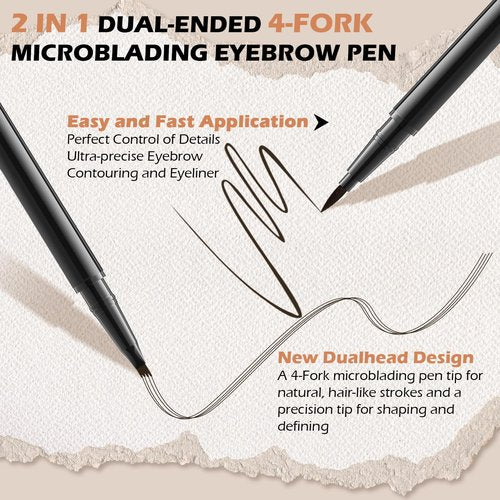 LYBHDAFA 2PCS Microblading Eyebrow Pencil, 2-In-1 Dual-Ended Waterproof Eyebrow Pen with 4-Fork-Tip & Ultra-Precise-Tip for Hair-Like Natural Eyebrow Makeup, Eye Brow Pencils for Women -Light Brown