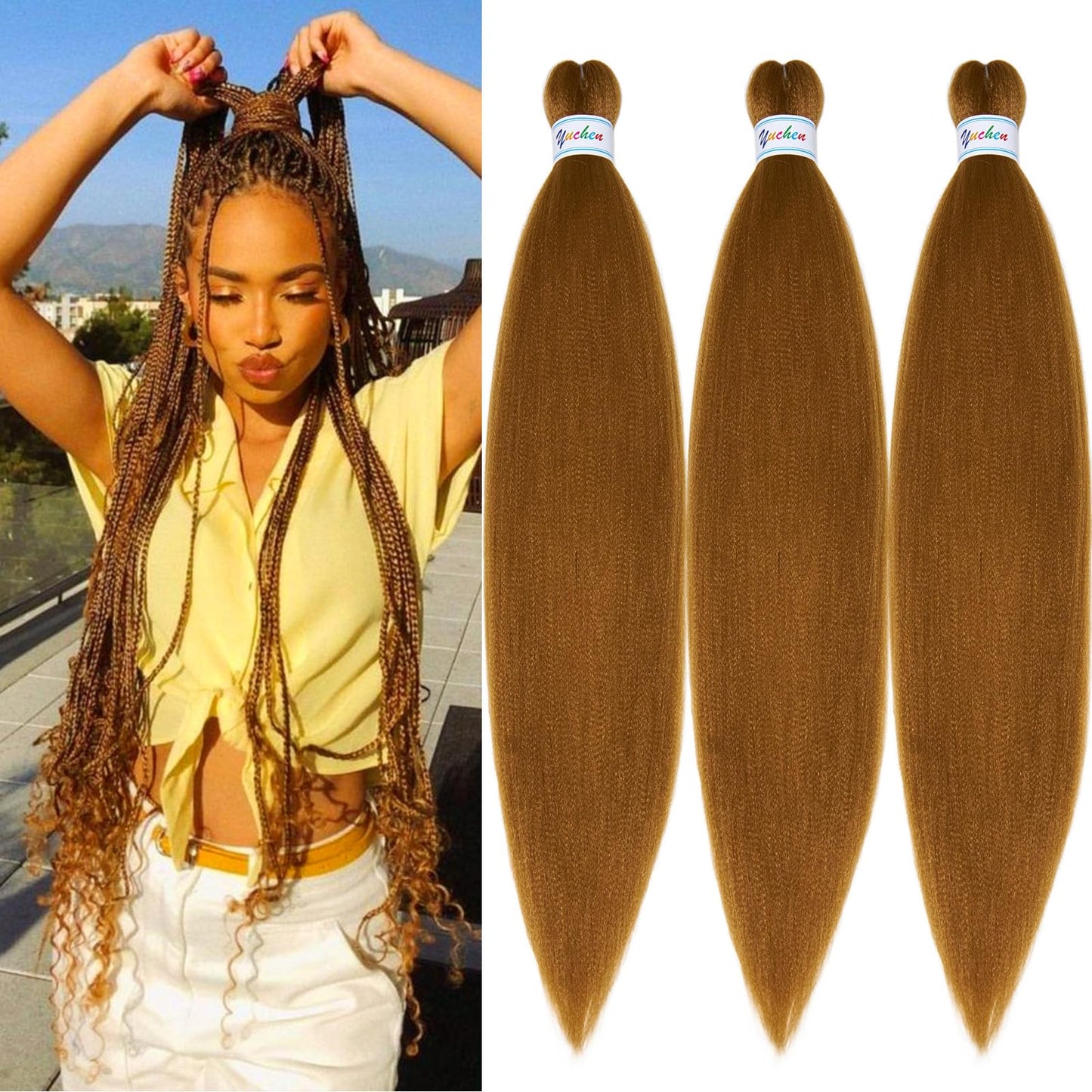 27 Honey Blonde Braiding Hair Pre Stretched Prestretched Braiding Hair Kanekalo 26 inch Synthetic Hair for Braiding Box Braids Crochet Knotless Micro Jumbo Pre Stretched Braiding Hair 26 inch