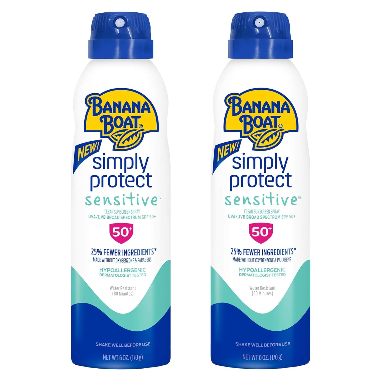 Banana Boat Sensitive 100% Mineral Sunscreen Lotion SPF 50 Twin Pack | Body Sunscreen, Sensitive Skin Sunblock, Oxybenzone Free Sunscreen, Banana Boat Mineral Sunscreen SPF 50, 6oz each