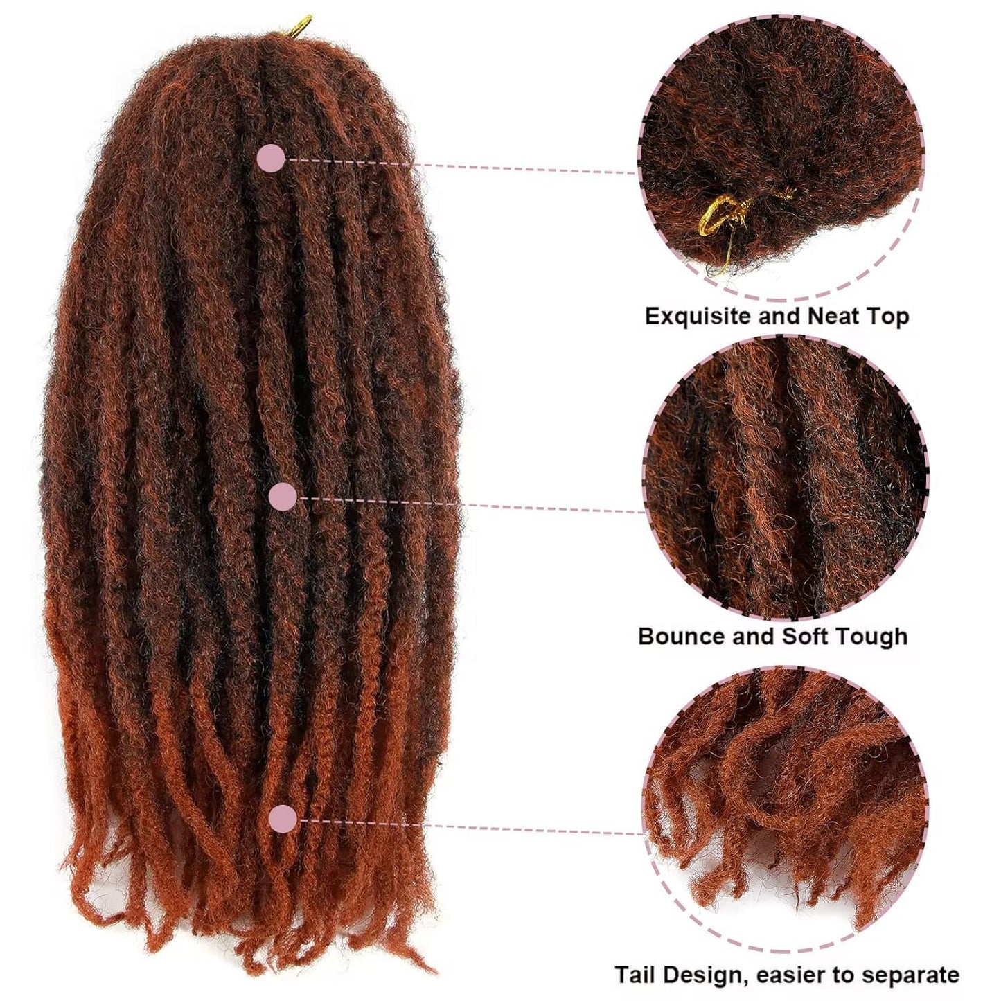 18inch Afro Kinky Twist Crochet Hair Braids Marley Braid Hair Curly Crochet Synthetic Braiding Hair (6Packs,#1B/350, 18inch)
