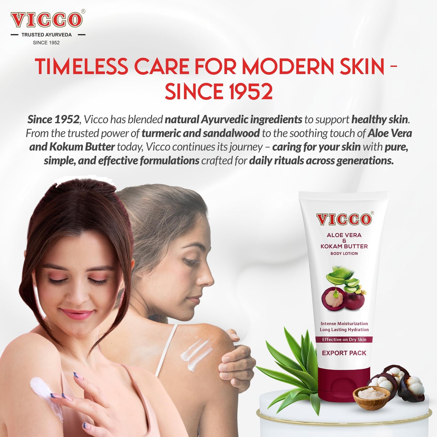 Vicco Aloe Vera and Mangosteen (kokum butter) Lotion for Body, Hands & Face, Soft-Absorbing Texture, 6.76 Fl Oz (Pack of 1)