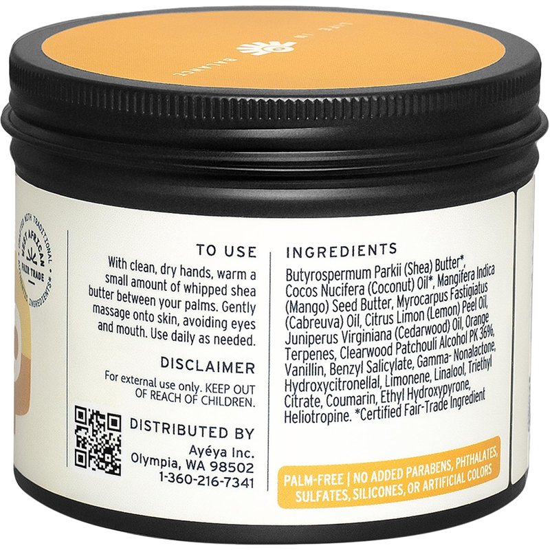 AYÉYA Whipped Body Butter, Shea, Coconut & Mango (Vibration) – Hydrating, Deep Conditioning Moisturizer for Extremely Dry Skin, 5 Oz Ea