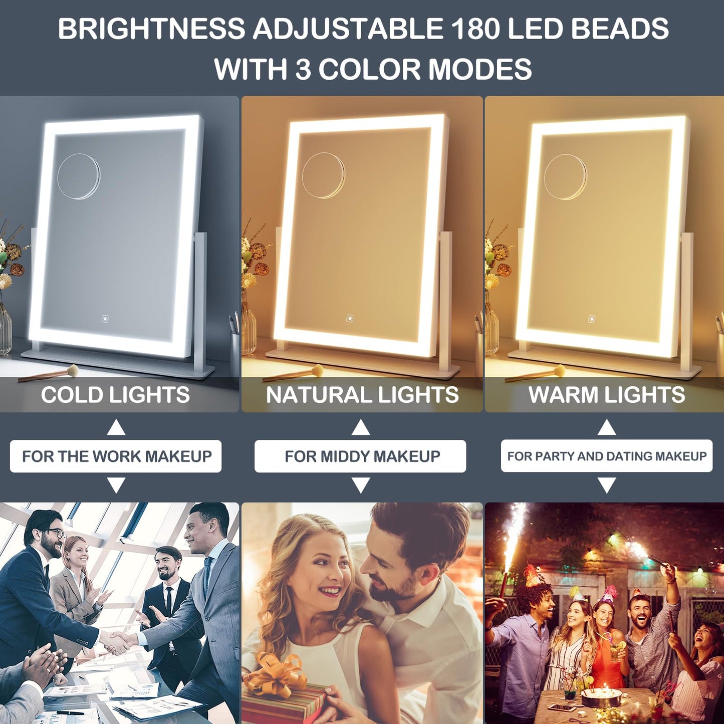 Gvnkvn Makeup Vanity Mirror with Lights 17.2" Large LED Lighted Mirror, Hollywood Make Up Mirror with Lighting, Smart Touch,Detachable 5X Magnification 360° Rotation, (Gold,Gift Box)