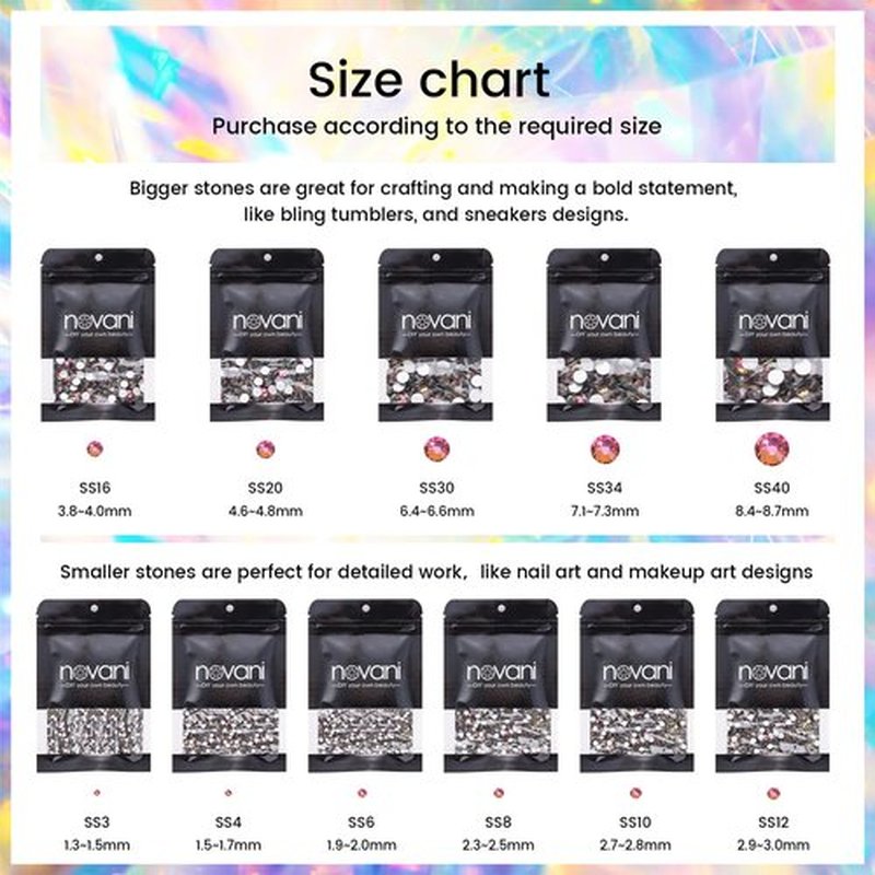 Novani Rhinestones 1440pcs SS20 Glass Rhinestones Crystal Flatback Gemstones for Crafts Nails Makeup Bags and Shoes Decoration(SS20, Rainbow)