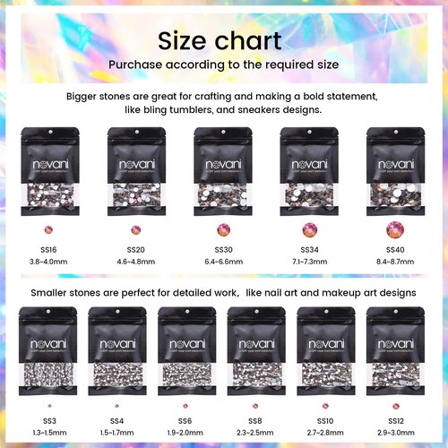 Novani Rhinestones 1440pcs SS20 Glass Rhinestones Crystal Flatback Gemstones for Crafts Nails Makeup Bags and Shoes Decoration(SS20, Rainbow)