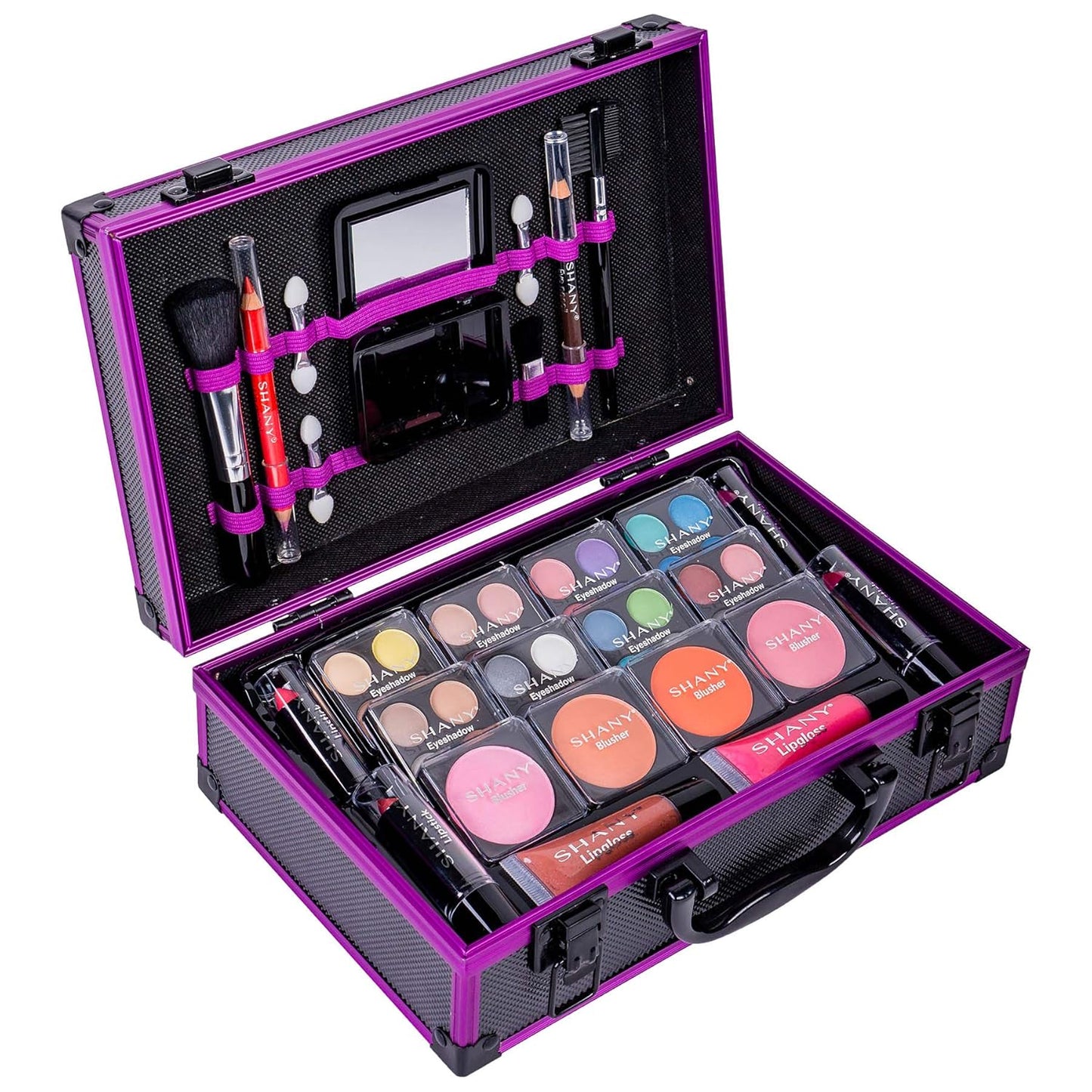 SHANY Carry All Make up Train Case with Pro Makeup Set, Beauty Brushes, Lipsticks, Eye Shadows, Blushes, Powders, and more - Reusable Cosmetics Storage Organizer - Premium Gift Packaging - Leopard