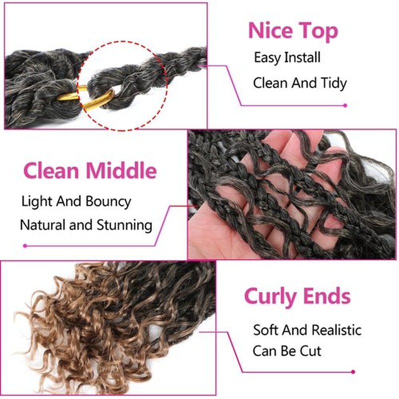 Goddess Box Braids Crochet Hair Box Braids Crochet Hair For Black Women Pre Looped Crochet Hair with Curly Ends Bohemian Crochet Box Braids Crochet Hair (12inch(Pack of 7), T27)