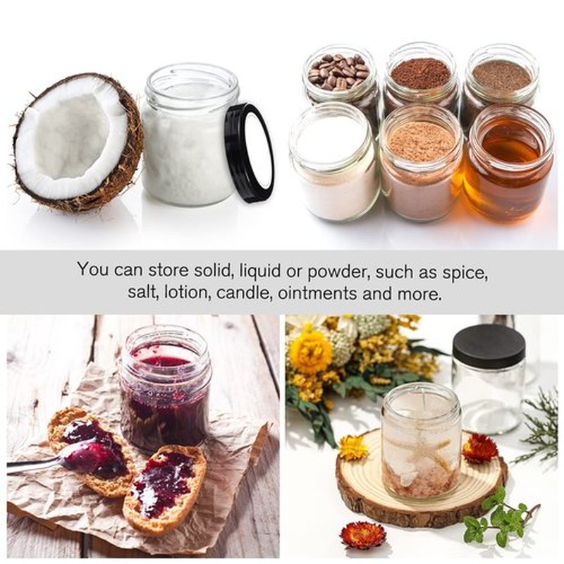 Small Glass Jars with Lids, 4 oz Glass Containers with Plastic Woodgrain Lids & Inner Liners, Reusable Travel Cosmetic Containers for Creams, Makeup, Lotion, Spice- 2 pack