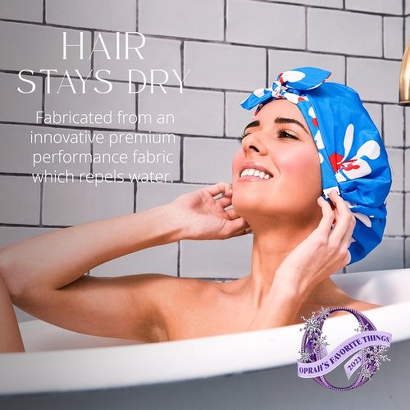 GRACE & COMPANY Luxury Shower Cap For Women - 100% Waterproof, Reusable, Washable & Breathable Shower Caps - Gramercy