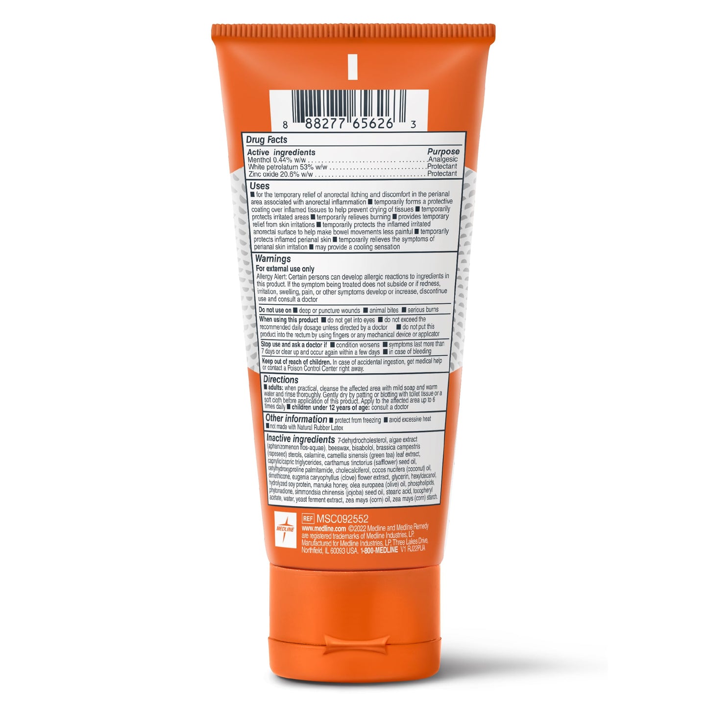 Medline Remedy Specialized Zinc Oxide Paste with Menthol (2 oz Tube), Unscented, Calamine, Incontinence Care, Diaper Rash, Wetness Protection, Hypoallergenic, Paraben Free, Adults, Soothing